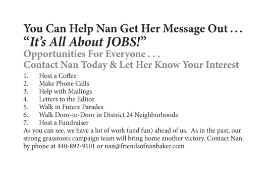 You Can Help Nan Get the Message Out . . . It's All About Jobs!